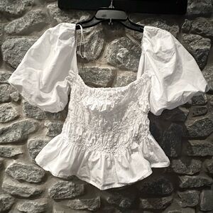 ATR the Label White Puff Sleeve Smocked Top